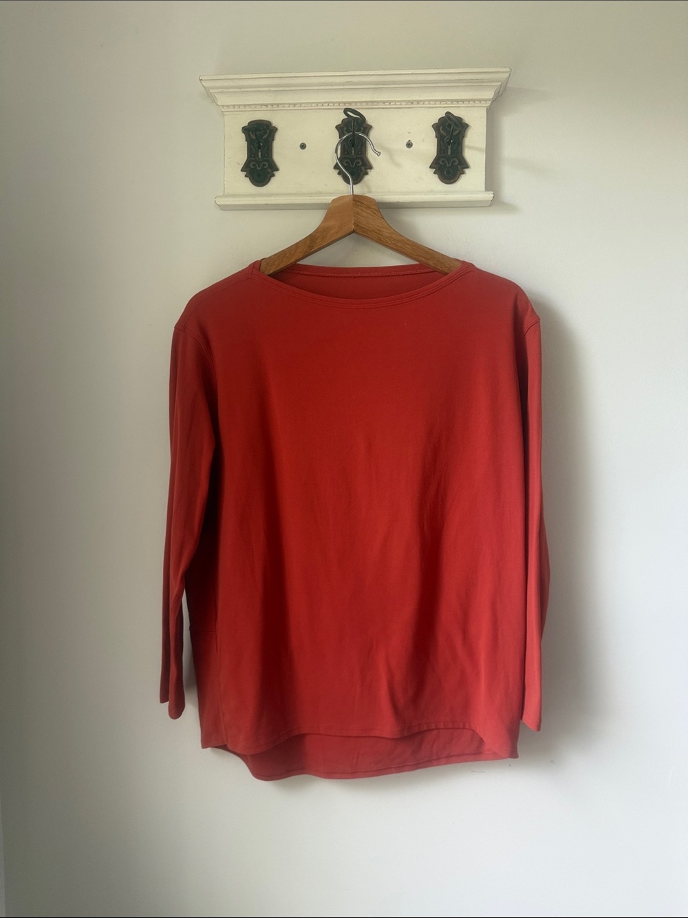 lululemon Long Sleeve Back in Action Crewneck Tee in Brick Red